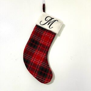 Red and Black Plaid “M” Stocking Holiday Decor